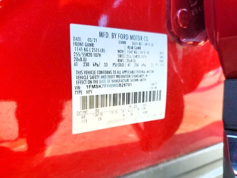 Продаж на аукціоні авто 2021 Ford Explorer, vin: 1FMSK7FH8MGB28701, номер лоту: 47933146