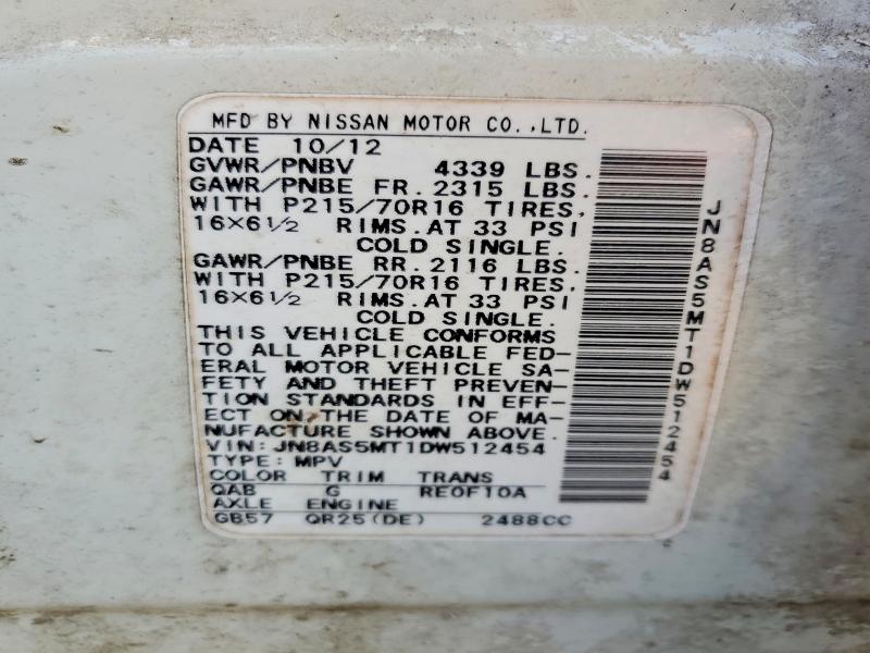 46118086 :رقم المزاد ، JN8AS5MT1DW512454 vin ، 2013 Nissan Rogue مزاد بيع