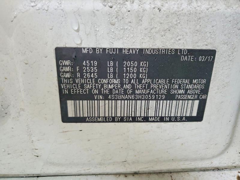 2017 Subaru Legacy მანქანა იყიდება აუქციონზე, vin: 4S3BNAN63H3059129, აუქციონის ნომერი: 45483826