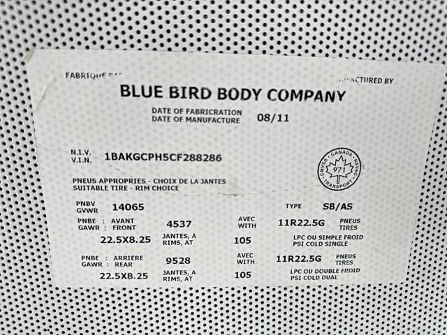46167136 :رقم المزاد ، 1BAKGCPH5CF288286 vin ، 2012 Bluebird Vision مزاد بيع