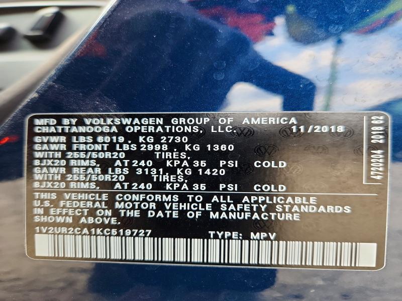 Aukcja sprzedaży 2019 Volkswagen Atlas, vin: 1V2UR2CA1KC519727, numer aukcji: 46867236