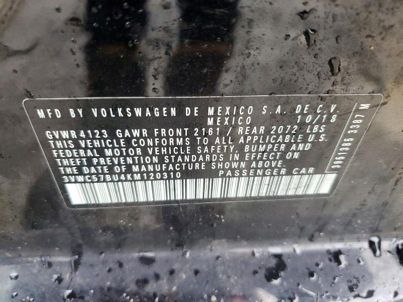 2019 Volkswagen Jetta მანქანა იყიდება აუქციონზე, vin: 3VWC57BU4KM120310, აუქციონის ნომერი: 45651666