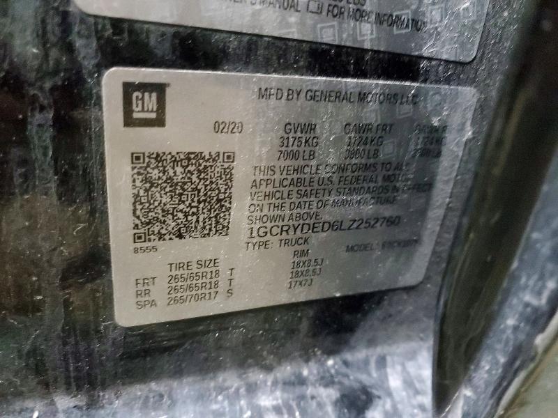Aukcja sprzedaży 2020 Chevrolet Silverado, vin: 1GCRYDED6LZ252760, numer aukcji: 79456485