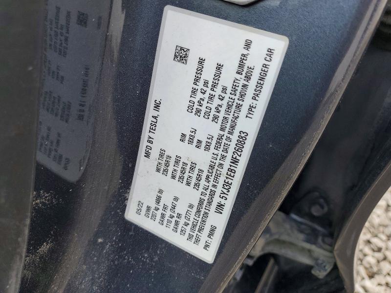 Продаж на аукціоні авто 2022 Tesla Model 3, vin: 5YJ3E1EB1NF260883, номер лоту: 41991686