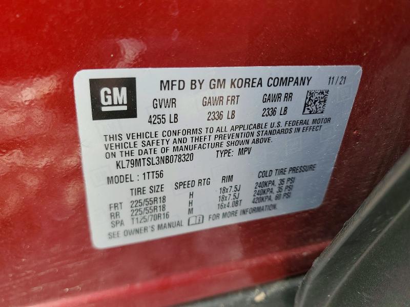 Aukcja sprzedaży 2022 Chevrolet Trailblazer, vin: KL79MTSL3NB078320, numer aukcji: 48158506