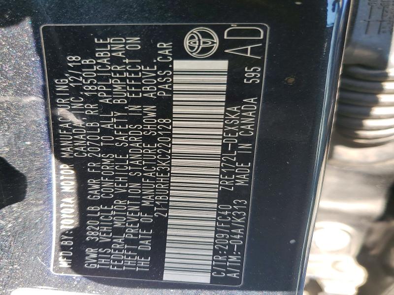 2019 Toyota Corolla მანქანა იყიდება აუქციონზე, vin: 2T1BURHE3KC220128, აუქციონის ნომერი: 46289146