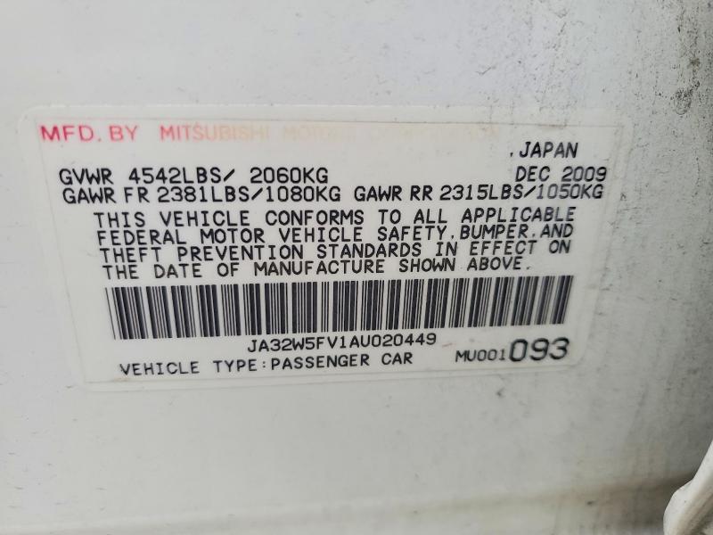 48176236 :رقم المزاد ، JA32W5FV1AU020449 vin ، 2010 Mitsubishi Lancer مزاد بيع