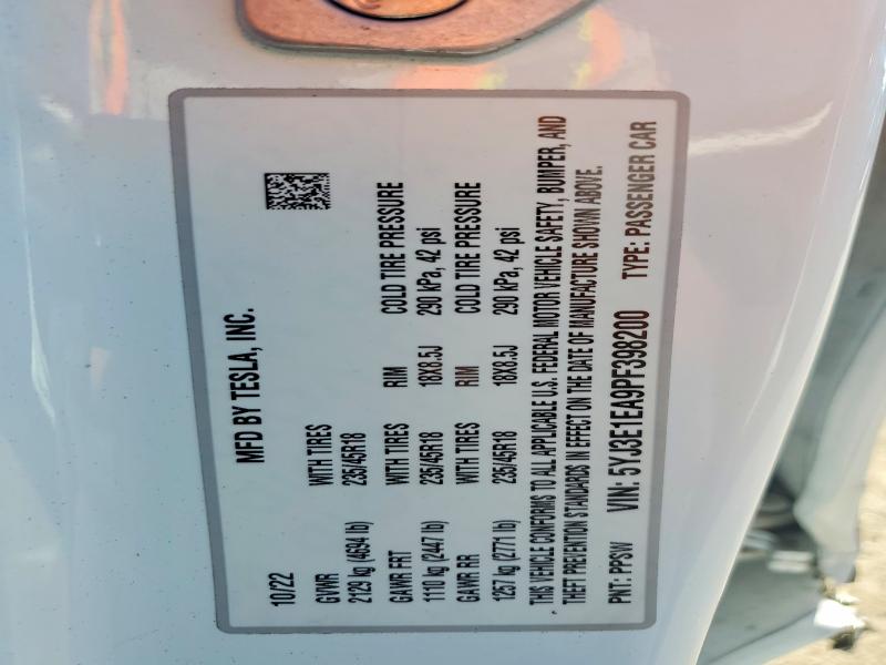 Auction sale of the 2023 Tesla Model 3, vin: 5YJ3E1EA9PF398200, lot number: 41889036