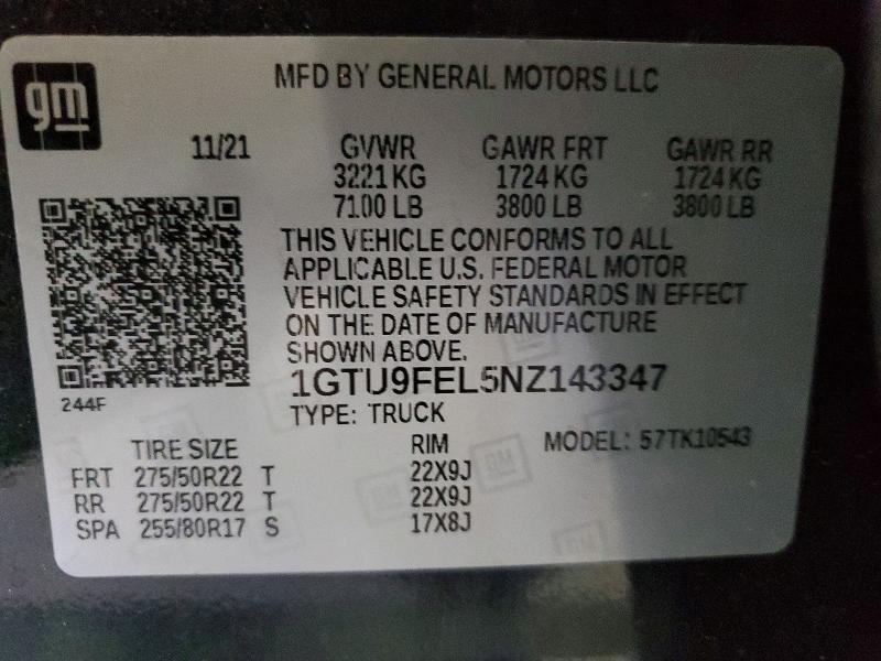 Продажа на аукционе авто 2022 Gmc Sierra Limited, vin: 1GTU9FEL5NZ143347, номер лота: 46651566