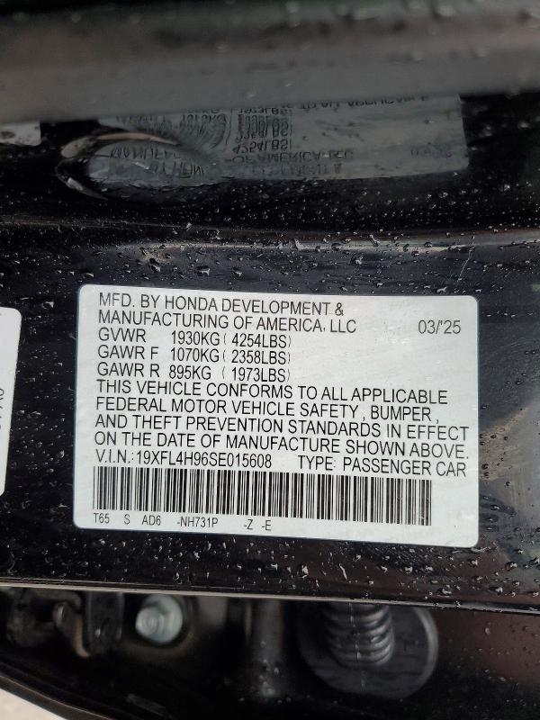 2025 Honda Civic მანქანა იყიდება აუქციონზე, vin: 19XFL4H96SE015608, აუქციონის ნომერი: 79559235