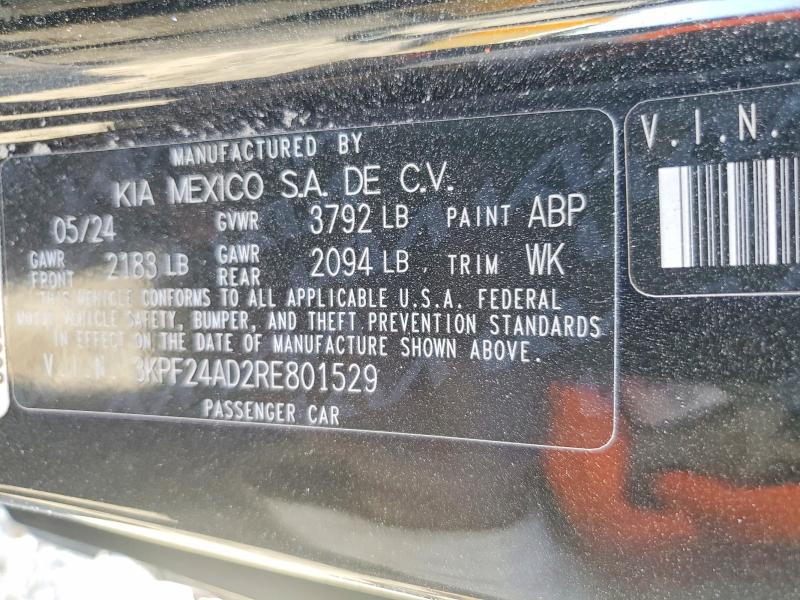 46094036 :رقم المزاد ، 3KPF24AD2RE801529 vin ، 2024 Kia Forte مزاد بيع