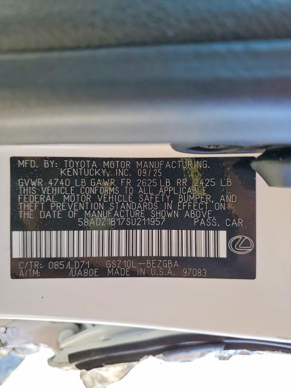 Aukcja sprzedaży 2025 Lexus Es 350, vin: 58ADZ1B17SU211957, numer aukcji: 47325376