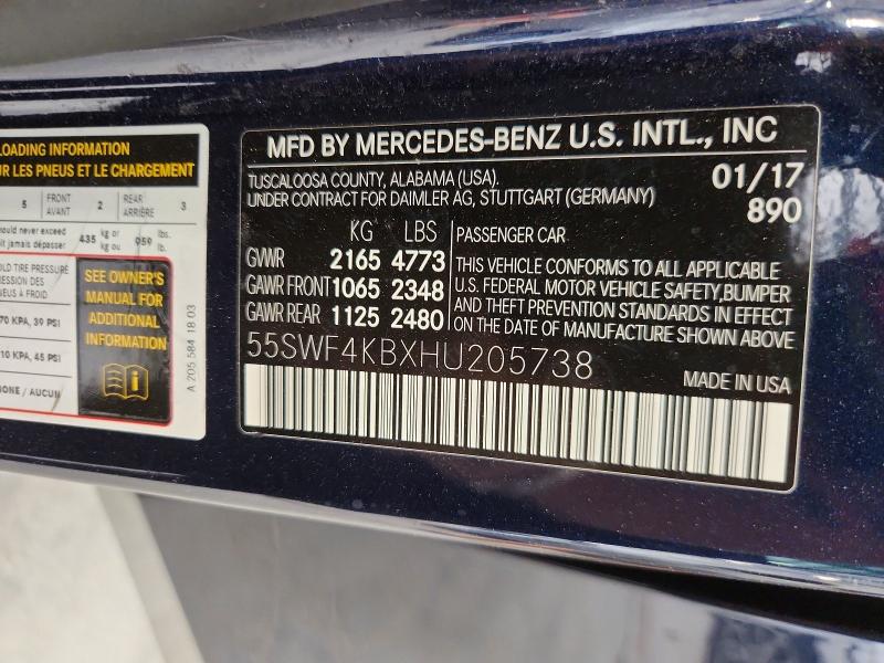 Aukcja sprzedaży 2017 Mercedes-benz C, vin: 55SWF4KBXHU205738, numer aukcji: 47278726