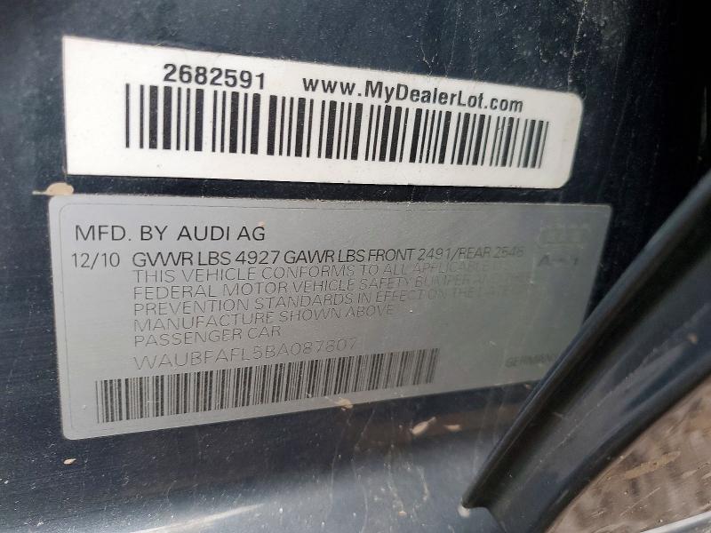 46447156 :رقم المزاد ، WAUBFAFL5BA087807 vin ، 2011 Audi A4 مزاد بيع