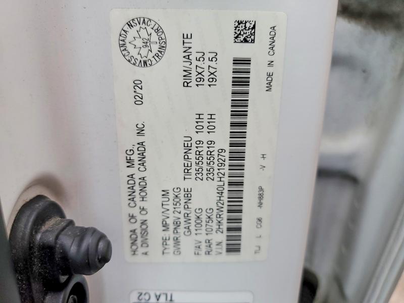 2020 Honda Cr-v მანქანა იყიდება აუქციონზე, vin: 2HKRW2H40LH219279, აუქციონის ნომერი: 46651496
