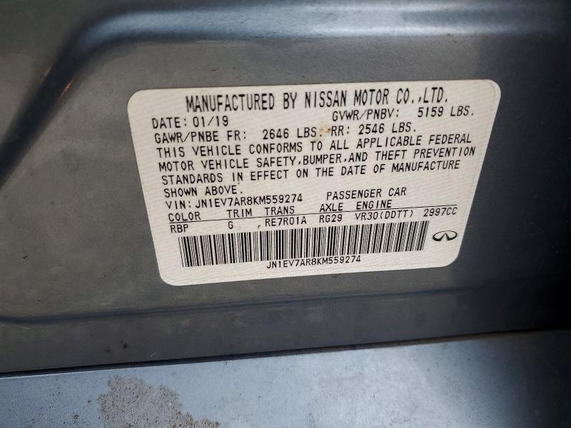 Aukcja sprzedaży 2019 Infiniti Q50, vin: JN1EV7AR8KM559274, numer aukcji: 45683186