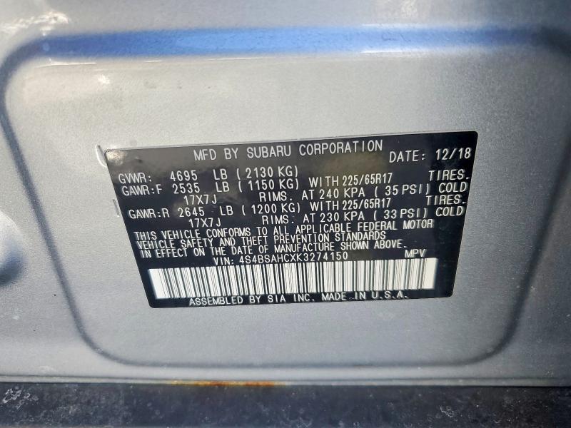 Продаж на аукціоні авто 2019 Subaru Outback, vin: 4S4BSAHCXK3274150, номер лоту: 41732456