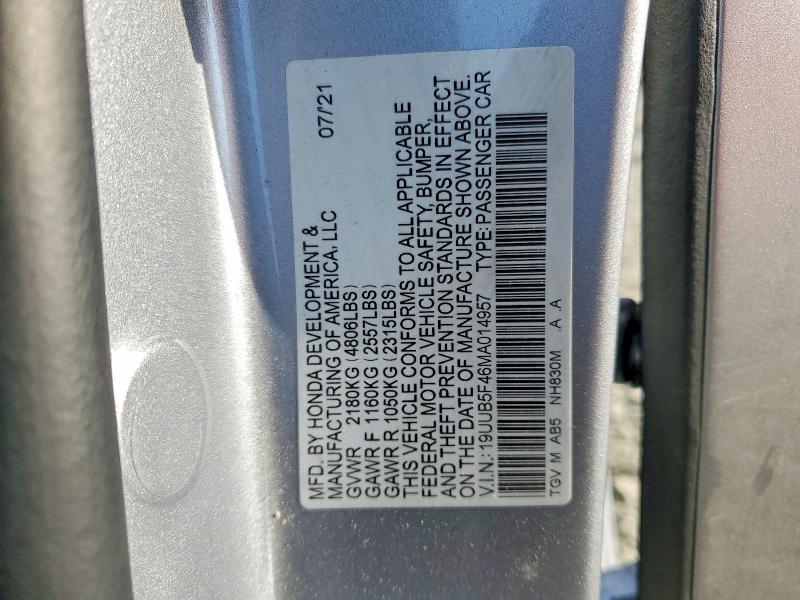 Aukcja sprzedaży 2021 Acura Tlx, vin: 19UUB5F46MA014957, numer aukcji: 45629636