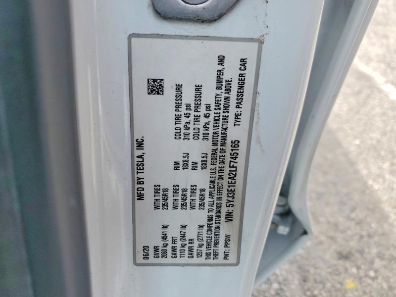 48162526 :رقم المزاد ، 5YJ3E1EA2LF745165 vin ، 2020 Tesla Model 3 مزاد بيع