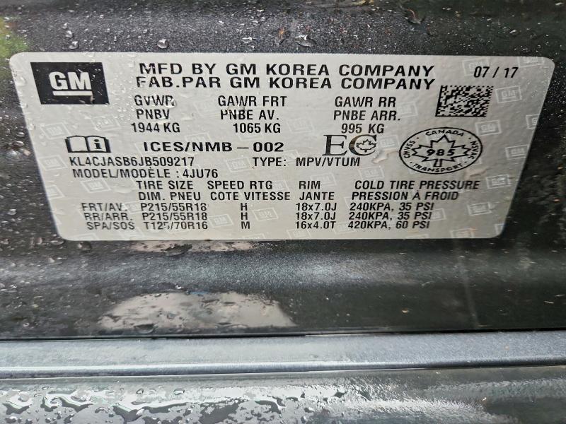 79418655 :رقم المزاد ، KL4CJASB6JB509217 vin ، 2018 Buick Encore مزاد بيع