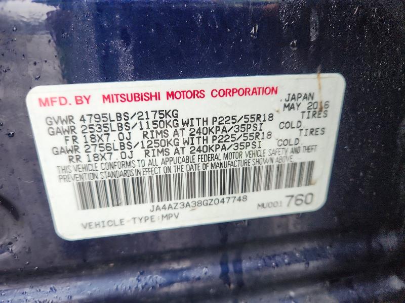 Продаж на аукціоні авто 2016 Mitsubishi Outlander, vin: JA4AZ3A38GZ047748, номер лоту: 79746025