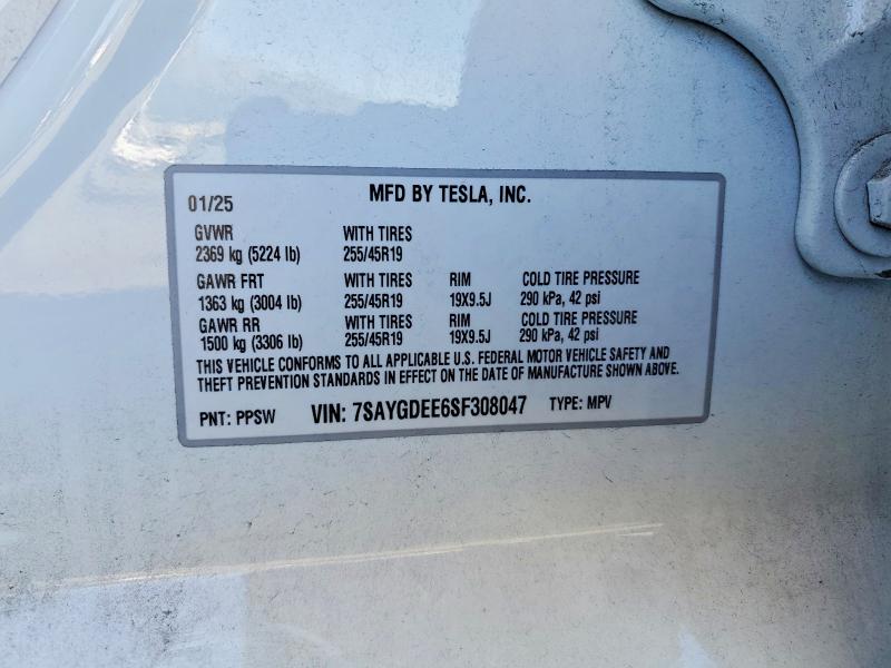 Продаж на аукціоні авто 2025 Tesla Model Y, vin: 7SAYGDEE6SF308047, номер лоту: 46000266