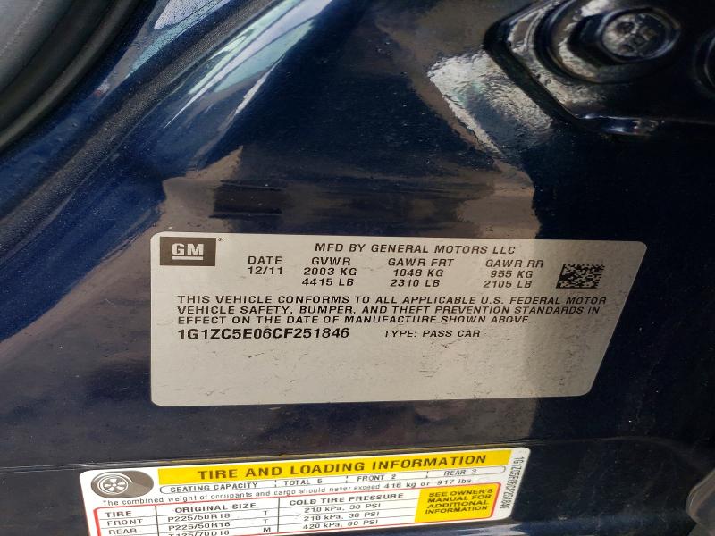 46983276 :رقم المزاد ، 1G1ZC5E06CF251846 vin ، 2012 Chevrolet Malibu مزاد بيع