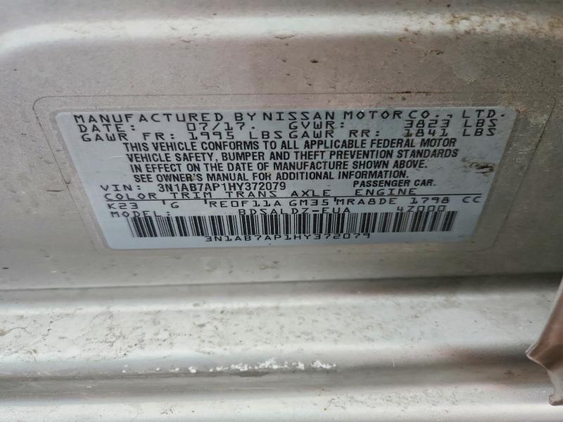 Продаж на аукціоні авто 2017 Nissan Sentra, vin: 3N1AB7AP1HY372079, номер лоту: 46451806