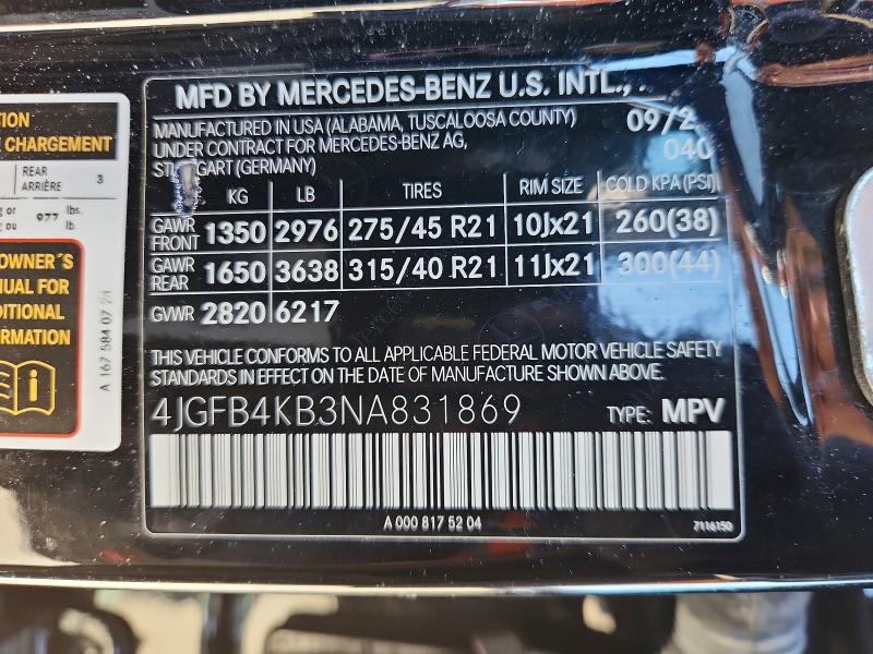 2022 Mercedes-benz Gle მანქანა იყიდება აუქციონზე, vin: 4JGFB4KB3NA831869, აუქციონის ნომერი: 47244026