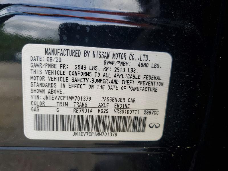 Aukcja sprzedaży 2021 Infiniti Q50, vin: JN1EV7CP1MM701379, numer aukcji: 79519315