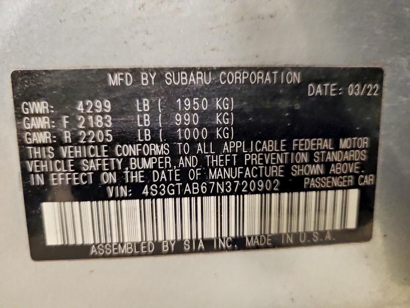 Aukcja sprzedaży 2022 Subaru Impreza, vin: 4S3GTAB67N3720902, numer aukcji: 79560905