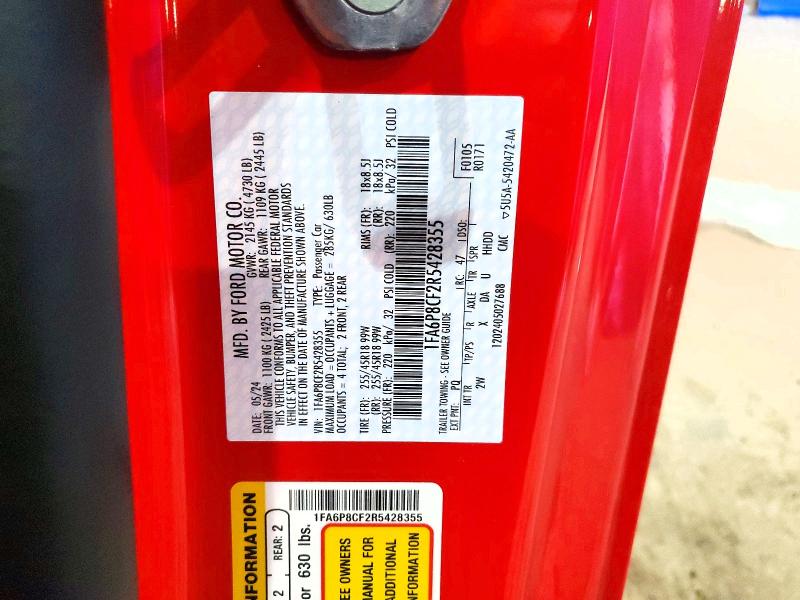 2024 Ford Mustang მანქანა იყიდება აუქციონზე, vin: 1FA6P8CF2R5428355, აუქციონის ნომერი: 45525416