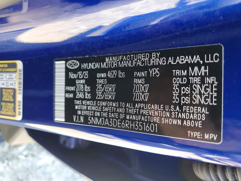 Aukcja sprzedaży 2024 Hyundai Tucson, vin: 5NMJA3DE6RH351601, numer aukcji: 41796806
