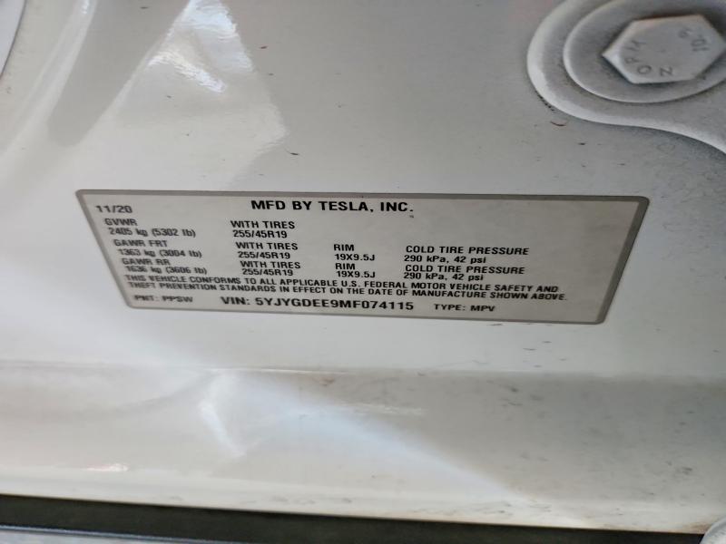 79934845 :رقم المزاد ، 5YJYGDEE9MF074115 vin ، 2021 Tesla Model Y مزاد بيع