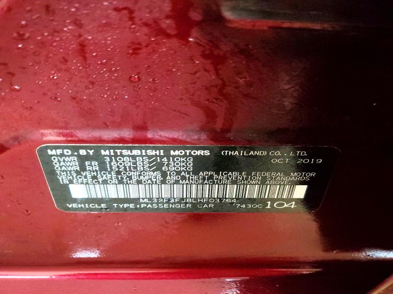 Aukcja sprzedaży 2020 Mitsubishi Mirage, vin: ML32F3FJ8LHF03764, numer aukcji: 45523176