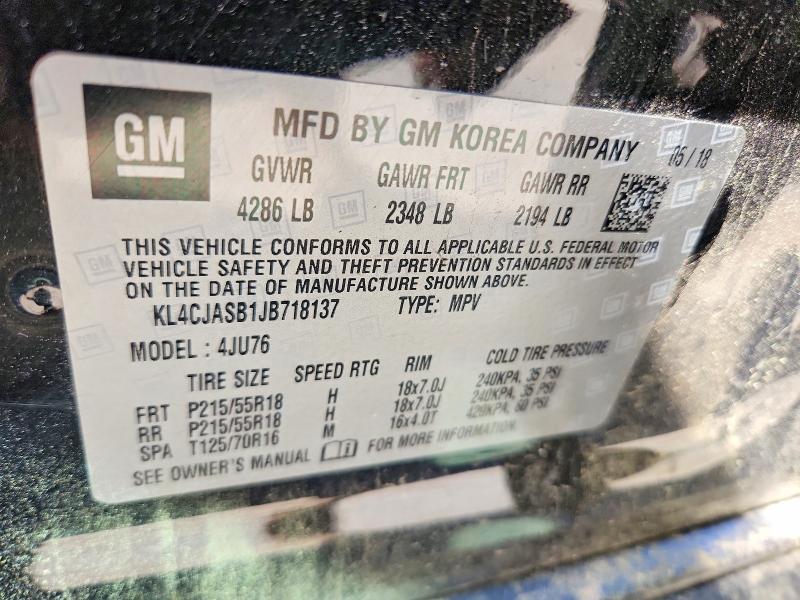 46332836 :رقم المزاد ، KL4CJASB1JB718137 vin ، 2018 Buick Encore مزاد بيع