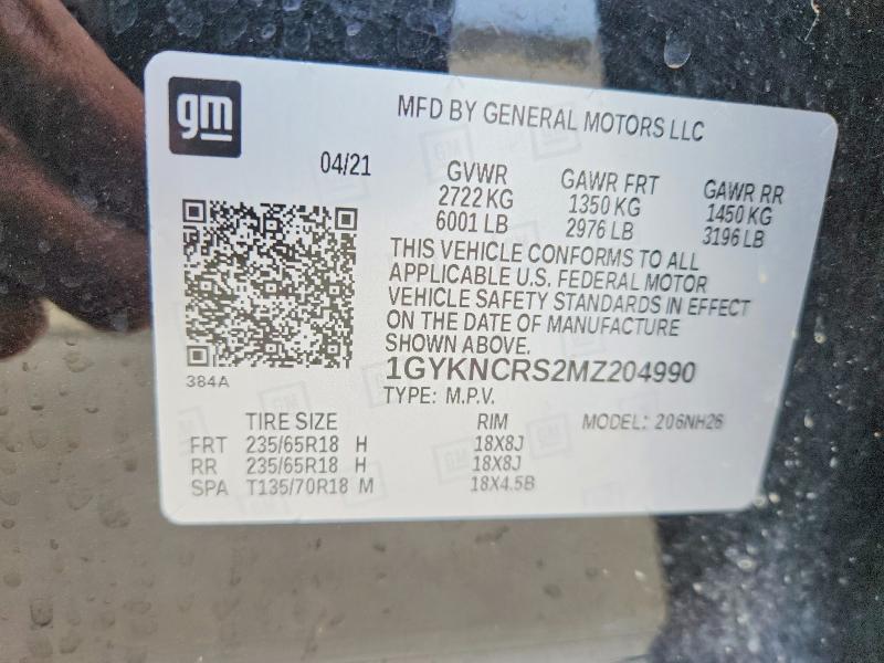 46278746 :رقم المزاد ، 1GYKNCRS2MZ204990 vin ، 2021 Cadillac Xt5 مزاد بيع