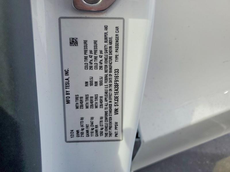 Продажа на аукционе авто 2025 Tesla Model 3, vin: 5YJ3E1EA3SF916133, номер лота: 46330596