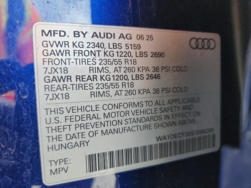 Продажа на аукционе авто 2025 Audi Q3, vin: WA1DECF30S1099299, номер лота: 46156446
