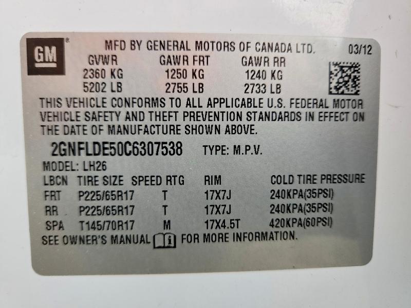 Продажа на аукционе авто 2012 Chevrolet Equinox, vin: 2GNFLDE50C6307538, номер лота: 46450516