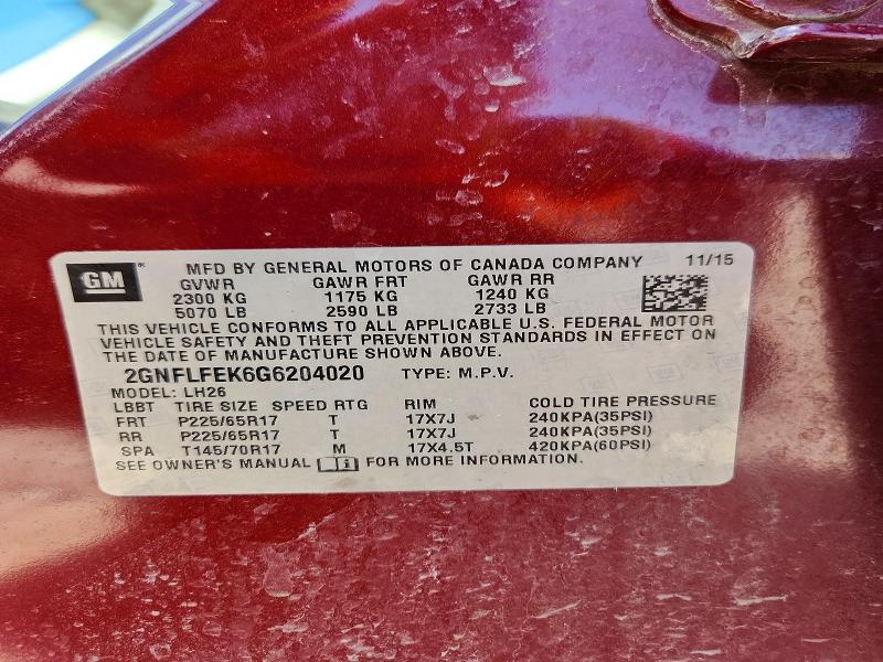 2016 Chevrolet Equinox მანქანა იყიდება აუქციონზე, vin: 2GNFLFEK6G6204020, აუქციონის ნომერი: 79663735