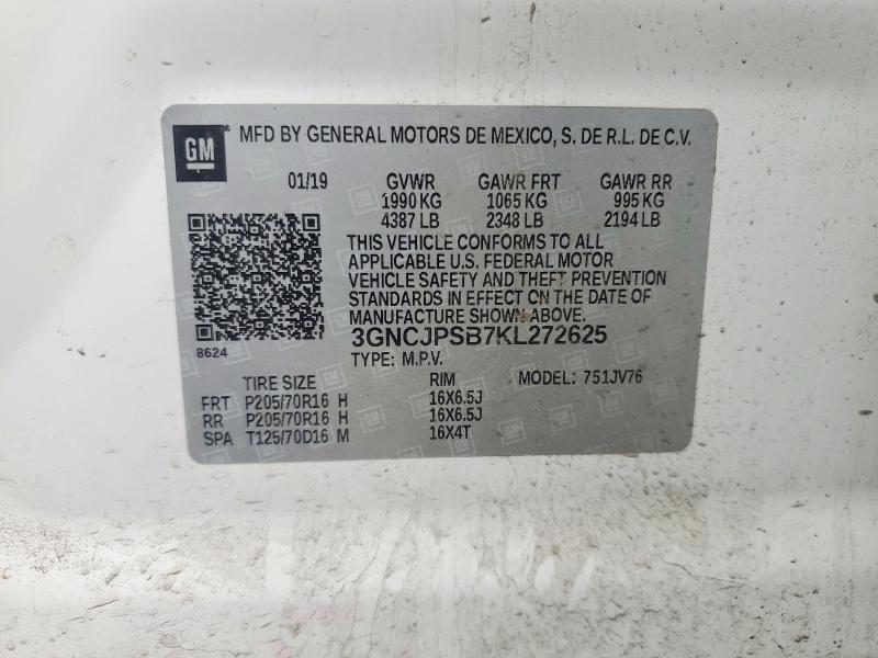 46730206 :رقم المزاد ، 3GNCJPSB7KL272625 vin ، 2019 Chevrolet Trax مزاد بيع