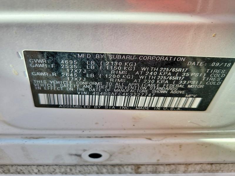 79978065 :رقم المزاد ، 4S4BSAFC4K3227747 vin ، 2019 Subaru Outback مزاد بيع
