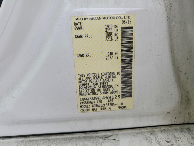 2015 Nissan Altima მანქანა იყიდება აუქციონზე, vin: 1N4AL3AP9FC469125, აუქციონის ნომერი: 47900226
