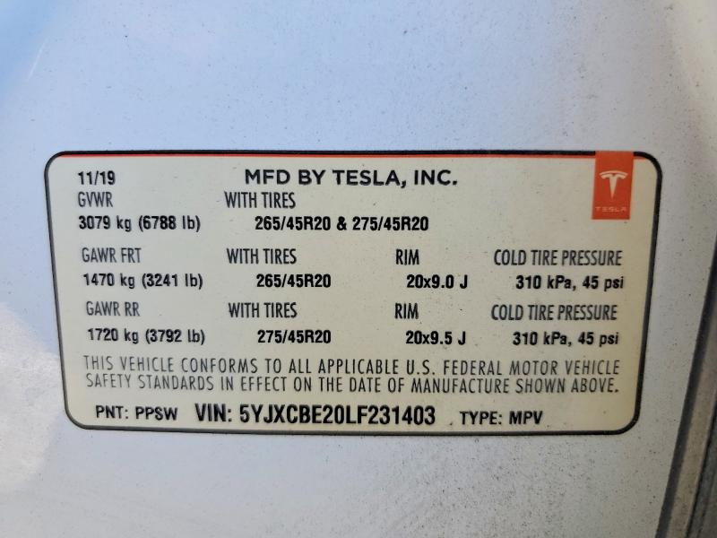 Aukcja sprzedaży 2020 Tesla Model X, vin: 5YJXCBE20LF231403, numer aukcji: 46652146