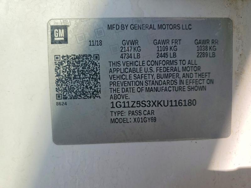 Aukcja sprzedaży 2019 Chevrolet Impala, vin: 1G11Z5S3XKU116180, numer aukcji: 46761986
