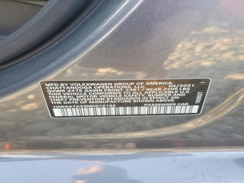 2021 Volkswagen Passat მანქანა იყიდება აუქციონზე, vin: 1VWAA7A33MC012132, აუქციონის ნომერი: 46705636