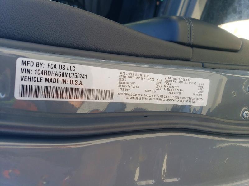 Продаж на аукціоні авто 2021 Dodge Durango, vin: 1C4RDHAG8MC750241, номер лоту: 41742356