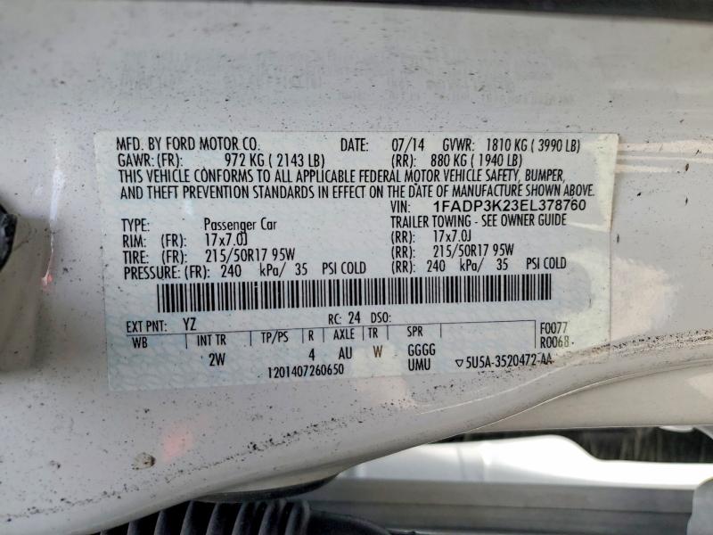 2014 Ford Focus მანქანა იყიდება აუქციონზე, vin: 1FADP3K23EL378760, აუქციონის ნომერი: 46057086