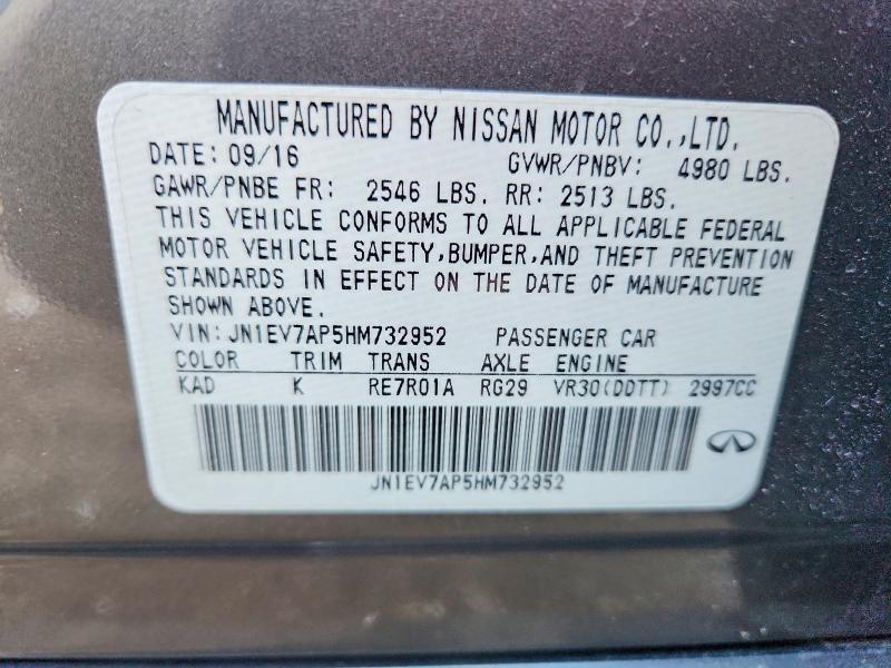 Продажа на аукционе авто 2017 Infiniti Q50, vin: JN1EV7AP5HM732952, номер лота: 46321456